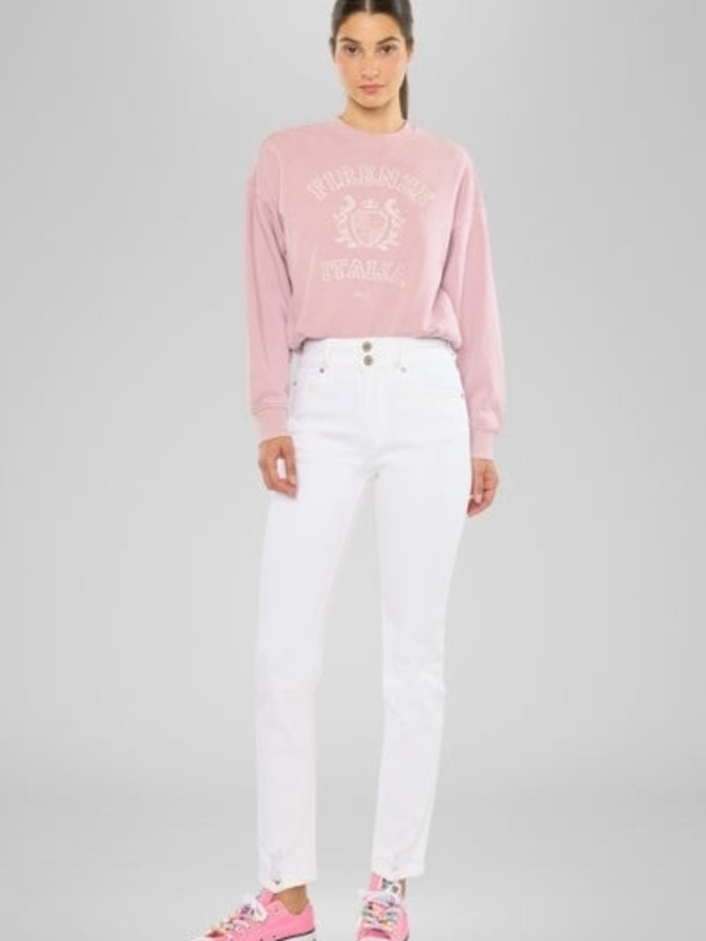 KanCan White Straight Leg Jeans with High Waist